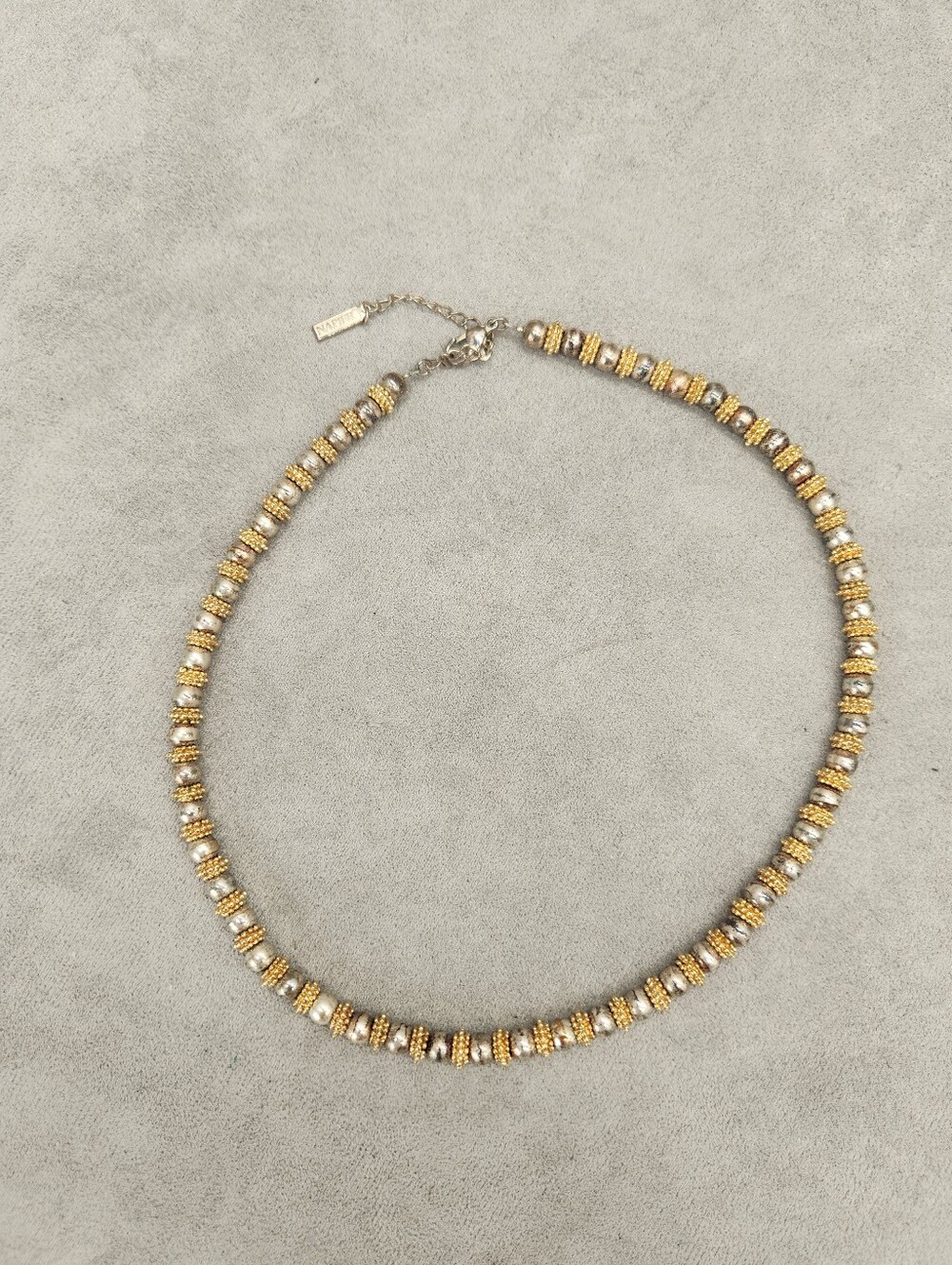 Vintage Metallic Necklace Women's 17" Golden Silver Tone Beaded
